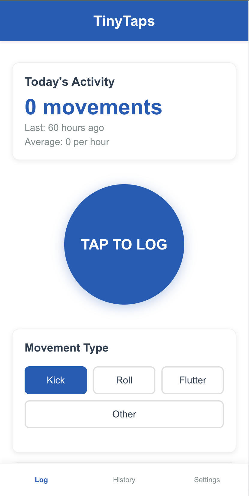 Prototype screen showing the movement logging interface.